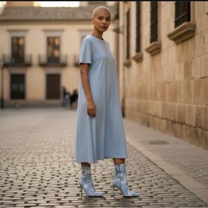 Stylish Sky Blue Embroidered Heeled Boots